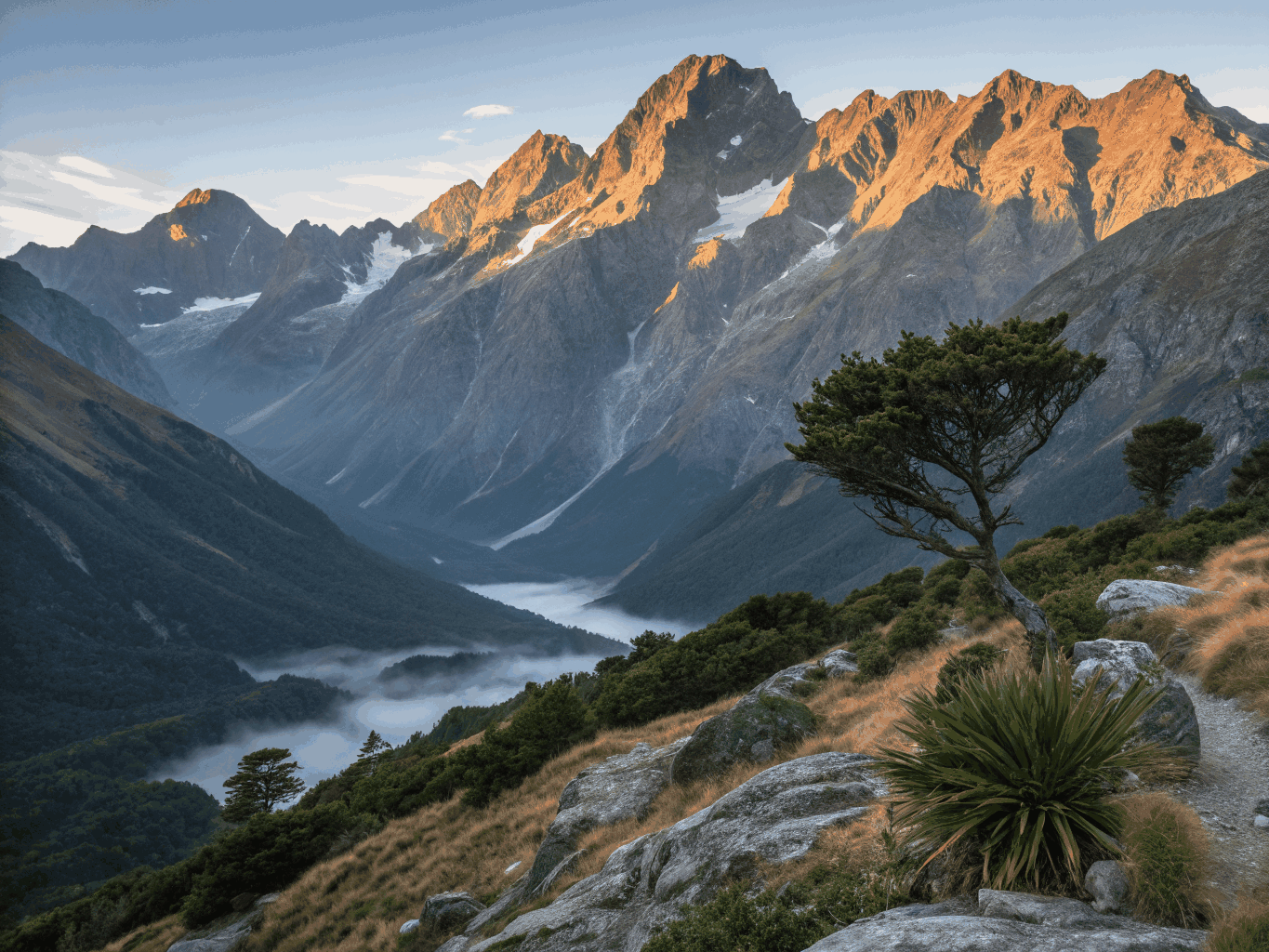Mountain peaks in New Zealand